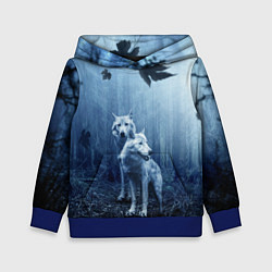 Толстовка-худи детская Волки в тёмном лесу, цвет: 3D-синий