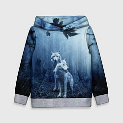 Толстовка-худи детская Волки в тёмном лесу, цвет: 3D-меланж