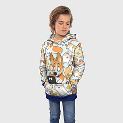 Толстовка-худи детская Корги, цвет: 3D-синий — фото 2