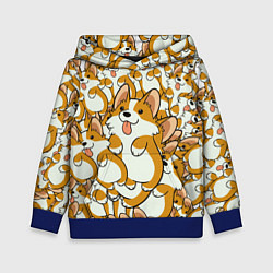 Толстовка-худи детская Корги, цвет: 3D-синий