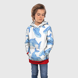 Толстовка-худи детская Косяк китов, цвет: 3D-красный — фото 2