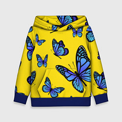 Толстовка-худи детская БАБОЧКИ, цвет: 3D-синий
