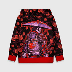 Толстовка-худи детская Самурай в розах, цвет: 3D-красный
