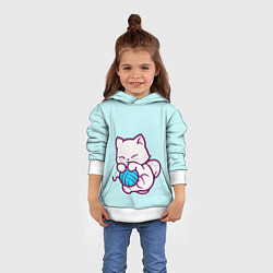 Толстовка-худи детская Белый котенок с клубком милый, цвет: 3D-белый — фото 2
