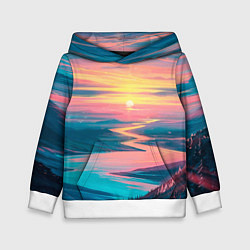 Толстовка-худи детская Извилистая река закат природа, цвет: 3D-белый