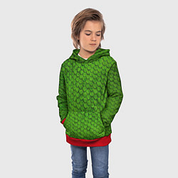 Толстовка-худи детская Зелёная чешуя, цвет: 3D-красный — фото 2