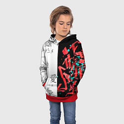 Толстовка-худи детская Японские надписи, цвет: 3D-красный — фото 2