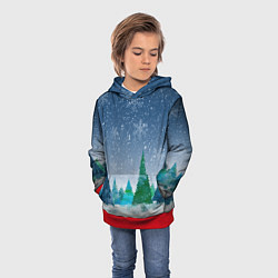 Толстовка-худи детская Снежинки в лесу, цвет: 3D-красный — фото 2