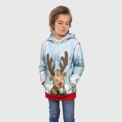 Толстовка-худи детская Олень с кружкой, цвет: 3D-красный — фото 2