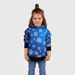 Толстовка-худи детская Новый Год Снежинки, цвет: 3D-черный — фото 2