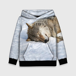 Толстовка-худи детская Спящий Волк, цвет: 3D-черный