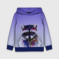 Толстовка-худи детская Енот акварелью потеки, цвет: 3D-синий