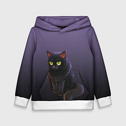Толстовка-худи детская Черный кот на фиолетовом, цвет: 3D-белый