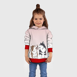 Толстовка-худи детская Хаски играют, цвет: 3D-красный — фото 2