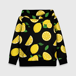 Толстовка-худи детская Лимоны на чёрном, цвет: 3D-черный