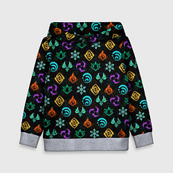 Толстовка-худи детская GENSHIN IMPACT ЭМБЛЕМЫ, цвет: 3D-меланж