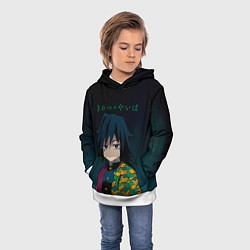 Толстовка-худи детская Гию Томиока Kimetsu no Yaiba, цвет: 3D-белый — фото 2