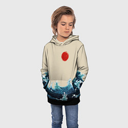 Толстовка-худи детская Японский Стиль Волны и Солнце, цвет: 3D-черный — фото 2