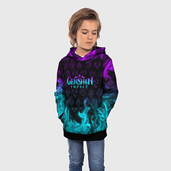 Толстовка-худи детская GENSHIN IMPACT НЕОНОВЫЙ ОГОНЬ, цвет: 3D-черный — фото 2
