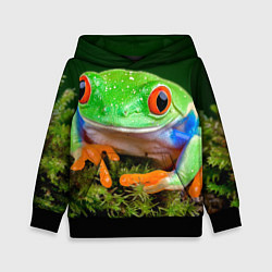 Толстовка-худи детская Тропическая лягушка, цвет: 3D-черный