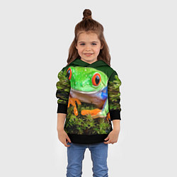 Толстовка-худи детская Тропическая лягушка, цвет: 3D-черный — фото 2