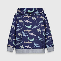 Толстовка-худи детская Акулы разные, цвет: 3D-меланж