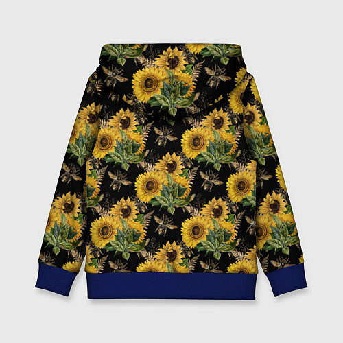 Детская толстовка Fashion Sunflowers and bees / 3D-Синий – фото 2