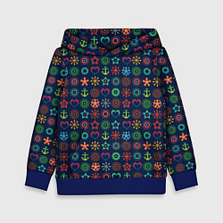 Толстовка-худи детская Морской разноцветный узор, цвет: 3D-синий