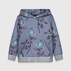 Толстовка-худи детская Голубые розы, цвет: 3D-меланж