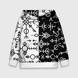 Толстовка-худи детская ДРЕВНИЕ СЛАВЯНСКИЕ РУНЫ, цвет: 3D-белый