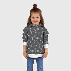 Толстовка-худи детская Белые снежинки на сером фоне, цвет: 3D-белый — фото 2