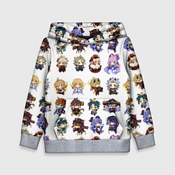 Толстовка-худи детская Все герои Геншин Импакта чиби паттерн, цвет: 3D-меланж