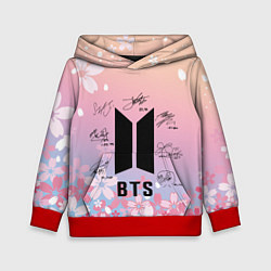 Толстовка-худи детская BTS БТС АВТОГРАФЫ УЧАСТНИКОВ, цвет: 3D-красный