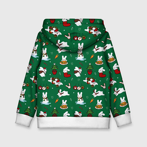 Детская толстовка Новогодний паттерн с зайчиками / 3D-Белый – фото 2