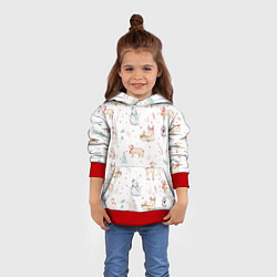 Толстовка-худи детская Паттерн с оленями и медведями, цвет: 3D-красный — фото 2