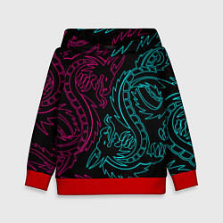 Толстовка-худи детская НЕОНОВЫЕ ДРАКОНЫ NEON DRAGON, цвет: 3D-красный