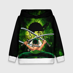 Толстовка-худи детская Зоро Ророноа с катанами Ван пис, цвет: 3D-белый