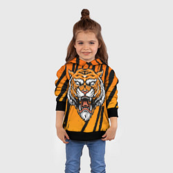 Толстовка-худи детская Разгневанный тигр голова, цвет: 3D-черный — фото 2