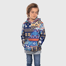 Толстовка-худи детская НОВОГОДНИЙ УЗОР ОЛЕНИ И МЕДВЕДИ НОВЫЙ ГОД 2022, цвет: 3D-меланж — фото 2