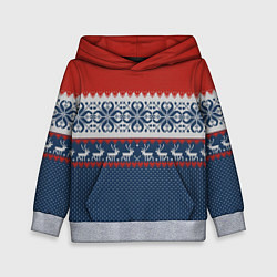 Толстовка-худи детская НОВОГОДНИЙ УЗОР С ОЛЕНЯМИ, цвет: 3D-меланж