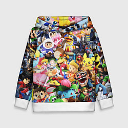 Толстовка-худи детская SUPER SMASH BROS ГЕРОИ ИГРЫ, цвет: 3D-белый