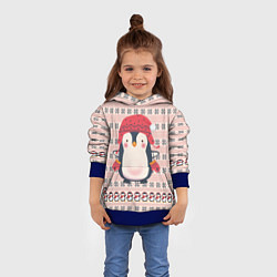 Толстовка-худи детская Милый пингвин в шапочке и варежках, цвет: 3D-синий — фото 2