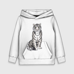 Толстовка-худи детская Сидящая белая тигрица, цвет: 3D-белый