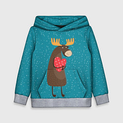 Толстовка-худи детская Душевный лось с сердцем, цвет: 3D-меланж