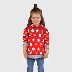 Толстовка-худи детская Новогодний узор красный градиент, цвет: 3D-меланж — фото 2