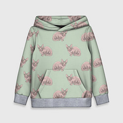 Толстовка-худи детская Сфинкс коты паттерн, цвет: 3D-меланж