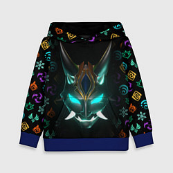 Толстовка-худи детская МАСКА СЯО, GENSHIN IMPACT, СИМВОЛЫ, цвет: 3D-синий
