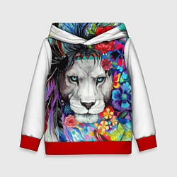 Толстовка-худи детская Лев - сильный взгляд, цвет: 3D-красный