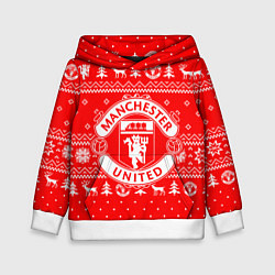 Толстовка-худи детская FC Manchester United: Новогодний узор, цвет: 3D-белый