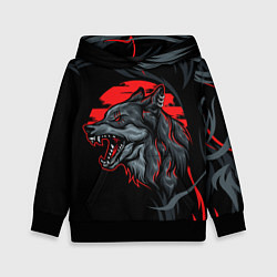 Толстовка-худи детская Дикий волк на закате, цвет: 3D-черный